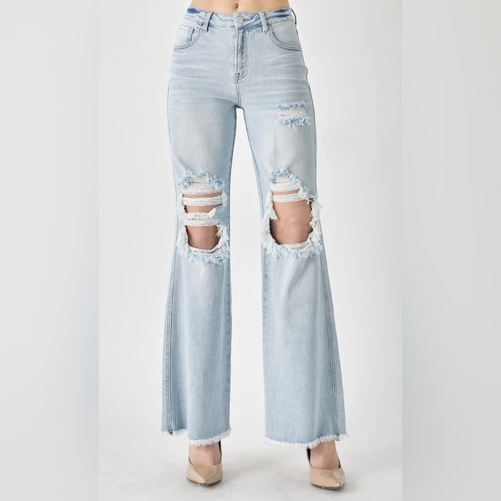 Risen Distressed Light Blue Women's Wide Leg Jeans.       Size-15